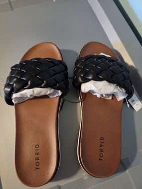 torrid Black Braided Slide Sandals with Brown Footbed